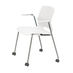 KFI Studios Imme Stack Chair With Arms And Caster Base, White/Silver