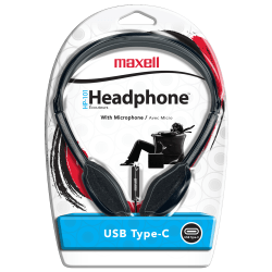 Maxell HP-101 USB-C Wired Headphones With Mic, Black, 197326