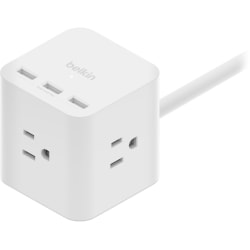 Belkin - Power strip - cube - input: Type B - output connectors: 6 (3 x USB Type A, 3 x Type B) - 5 ft cord - white