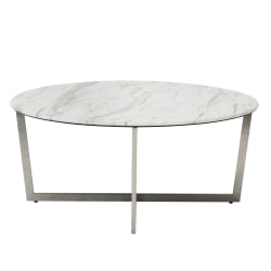 Eurostyle Llona Round Coffee Table, 15-4/5"H x 36"W x 36"D, Brushed Steel/White Marble