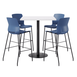 KFI Studios Proof Bistro Square Pedestal Table With Imme Bar Stools, Includes 4 Stools, 43-1/2"H x 42"W x 42"D, Designer White Top/Black Base/Navy Chairs