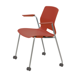 KFI Studios Imme Stack Chair With Arms And Caster Base, Coral/Silver