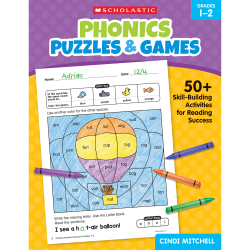 Scholastic Teaching Solutions Phonics Puzzles & Games Activity Book, Grades 1 to 2