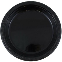 JAM PAPER Round Plastic Party Plates, Large, 10 1/4 inch, Black, 20/Pack