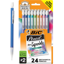 BIC® Xtra-Sparkle Mechanical Pencils, 0.7mm, #2 Lead, Assorted Barrel Color, Pack Of 24
