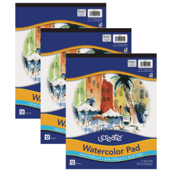 UCreate Watercolor Pads, 11" x 14", White, 12 Sheets Per Pad, Pack Of 3 Pads
