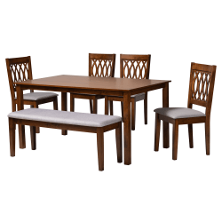 Baxton Studio Florencia Modern Fabric/Finished Wood 6-Piece Dining Set, Gray/Walnut Brown