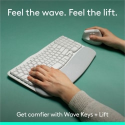Logitech Wave Keys & Lift Vertical Mouse - Ergonomic Wireless Keyboard and Mouse Combo - with Cushioned Palm Rest (Off-white) - USB Plunger Wireless Bluetooth/RF 2.40 GHz Keyboard - Off White - USB Wireless Bluetooth/RF Mouse - 4000 dpi