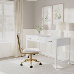 Martha Stewart Hutton Shaker Style Home Office 3 Drawer Desk, White Frame/Polished Brass Hardware