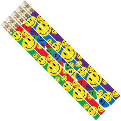 Musgrave Pencil Co. Inc. Motivational Pencils, No. 2 Lead, Happy Face Assorted, 12 Pencils Per Pack, Set Of 12 Packs
