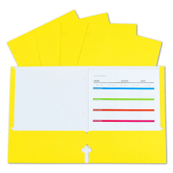 C-Line 2-Pocket Laminated Paper Portfolios With 3-Hole Punch, 8-1/2" x 11", Yellow, Box Of Portfolios