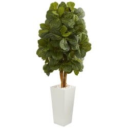 Nearly Natural Fiddle Leaf 60"H Artificial Tree With Tower Planter, 60"H x 25"W x 25"D, Green