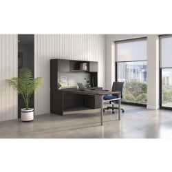 HON® Mod 60"W Executive Computer Desk Workstation With Storage, Java Oak/Cool Neutral/Silver