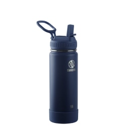 Takeya Actives Vacuum Insulated Stainless Steel Water Bottle With Straw Lid, 18 Oz, Midnight Blue