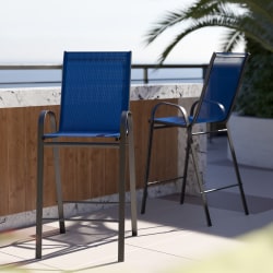 Flash Furniture Brazos Series Flex Comfort Outdoor Barstools With Backs And Metal Frames, Navy/Black, Set Of 2 Barstools
