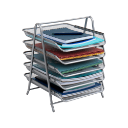 Mind Reader 5-Tier Paper Tray Desktop Organizer Metal Mesh, 14-1/2"H x 14"W x 11-3/4" L, Silver