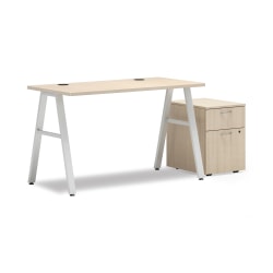 HON Mod 48"W Computer Desk, Desert Oak/Silver