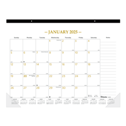 2025 Blueline Classic Gold Monthly Desk Pad Calendar, 22" x 17", Gold/White, January To December, C199003