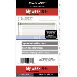 AT-A-GLANCE® Weekly/Monthly Loose-Leaf Planner Refill Pages, 3-3/4" x 6 3/4", January to December 2024, 471-285Y