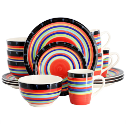 Gibson Home Casa Stella 16-Piece Stoneware Dinnerware Set, Red Multicolor