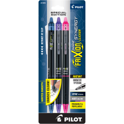 Pilot FriXion Synergy Clicker Erasable Gel Pens, Extra Fine Point, 0.5mm, Black Barrel, Assorted Inks, Pack Of 3 Pens