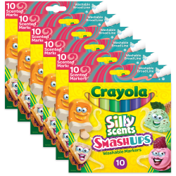 Crayola Silly Scents Smash Ups Washable Scented Markers, 60 Markers, Broad Tip, Assorted Colors, 10 Markers Per Pack, Set Of 6 Packs
