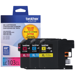 Brother® LC103 Cyan, Magenta, Yellow Ink Cartridges, Pack Of 3, LC1033PKS