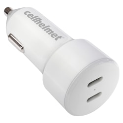 cellhelmet® 20-Watt Dual-Port USB-C® Power Delivery Car Charger, White