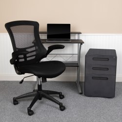 Flash Furniture Work From Home Desk/Chair Set With Computer Desk, Ergonomic Mesh Chair/Mobile Filing Cabinet, Black, BLNCLIFAPPX5BK