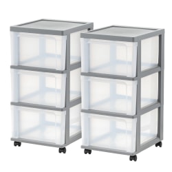 IRIS 3-Drawer Narrow Plastic Storage Drawer Carts, Gray, Total Qty 2