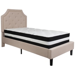 Flash Furniture Brighton Arched Tufted Upholstered Platform Bed And Pocket Spring Mattress, Twin, Beige