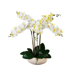 Nearly Natural 23"H Artificial Phalaenopsis Orchid Arrangement With Ceramic Planter, 23"H x 22"W x 22"D, Beige/White