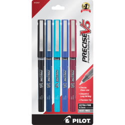 Pilot Precise V5 Rolling Ball Pens, Extra Fine Point, 0.5 mm, Assorted Barrels, Assorted Ink Colors, Pack Of 5 Pens