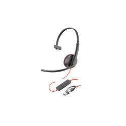 Poly Blackwire C3210 Wired Headset, On-Ear, Monaural, Omni-directional, Black