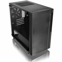 Thermaltake Versa H18 TG Computer Case - Micro Tower - Black, Blue - Tempered Glass, SPCC - 4 x Bay - 1 x 4.72" x Fan(s) Installed - 0 - Micro ATX, Mini ITX Motherboard Supported - 5 x Fan(s) Supported
