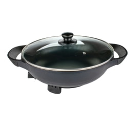 Brentwood 3-Inch Non-Stick Flat Bottom Electric Wok Skillet with Vented Glass Lid, Black - 13" Width x 17.50" Length - 450°F (232.2°C) - 1400 W