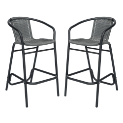 Flash Furniture Lila Set of 2 Commercial Grade Indoor-Outdoor PE Rattan Restaurant Barstools with Aluminum Frames and Footrests, Gray