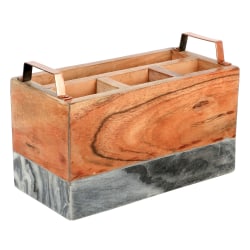 Laurie Gates California Designs Marble And Acacia Wood Cutlery Holder, 5-1/8" x 10-1/8" x 7", Gray