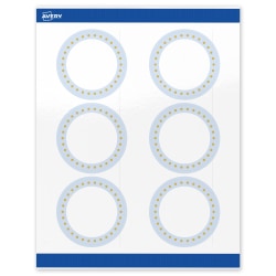 Avery® Print-To-The-Edge Labels With Sure Feed® Technology, S00-DMD-PRWGP10, Round, 3", Glossy White, Preprinted Blue Border with Gold Dots Design, Pack Of 60