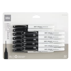 Office Depot® Brand Low-Odor Pen-Style Dry-Erase Markers, Fine Point, 100% Recycled Plastic Barrel, Black Ink, Pack Of 12