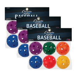 Champion Sports Plastic Baseballs, 2-7/8", Assorted Colors, 6 Baseballs Per Set, Pack Of 3 Sets