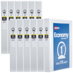 Avery® Economy View 3 Ring Binder, 1" Round Rings, White, 12 Binders