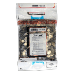 CoinLOK Tamper Evident Coin Bags, 14 1/2" x 25", Dual Handle, Clear, 50 lb Capacity, Pack Of 250