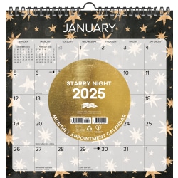 2025 Willow Creek Press Spiral Art Wall Calendar, 12" x 12", Starry Night, January 2025 To December 2025, 47996