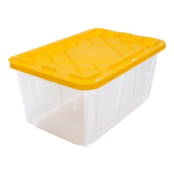 Office Depot® Brand by GreenMade® Professional Storage Tote With Handles/Snap Lid, 27 Gallon, 30-1/10" x 20-1/4" x 14-3/4", Clear/Yellow