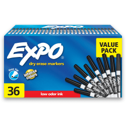 EXPO® Low-Odor Dry-Erase Markers, Fine Point, Black, Pack Of 36