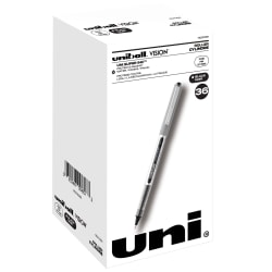 uni-ball® Vision™ Rollerball Pens, Fine Point, 0.7 mm, Gray Barrel, Black Ink, Pack Of 36