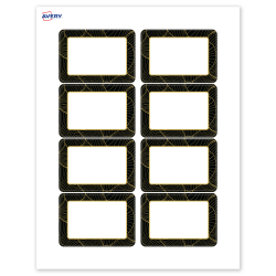 Avery® Printable Adhesive Name Badges/Preprinted Designs, Rectangle, S00-ETK, 2-1/3" x 3-3/8", Matte White/Black Border/Gold Veins, Pack Of 80