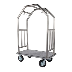 Hospitality 1 Source Estate Bellman's Cart, 71"H x 48"W x 27"D, Gray Carpet/Brushed Silver