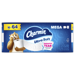 Charmin Ultra Soft 2-Ply Toilet Paper Mega Rolls, 208 Sheets Per Roll/69', Pack Of 16 Rolls